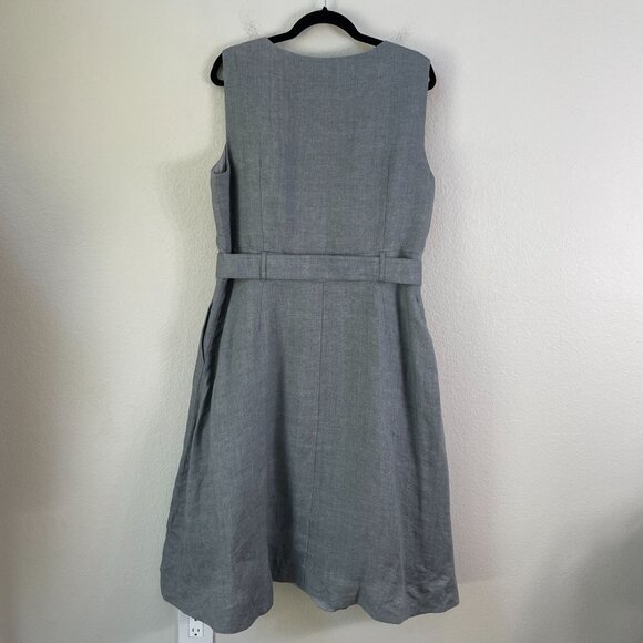 Lafayette 148 New York Womens XL Gray 100% Linen Sleeveless Belted Midi Dress - Picture 10 of 14